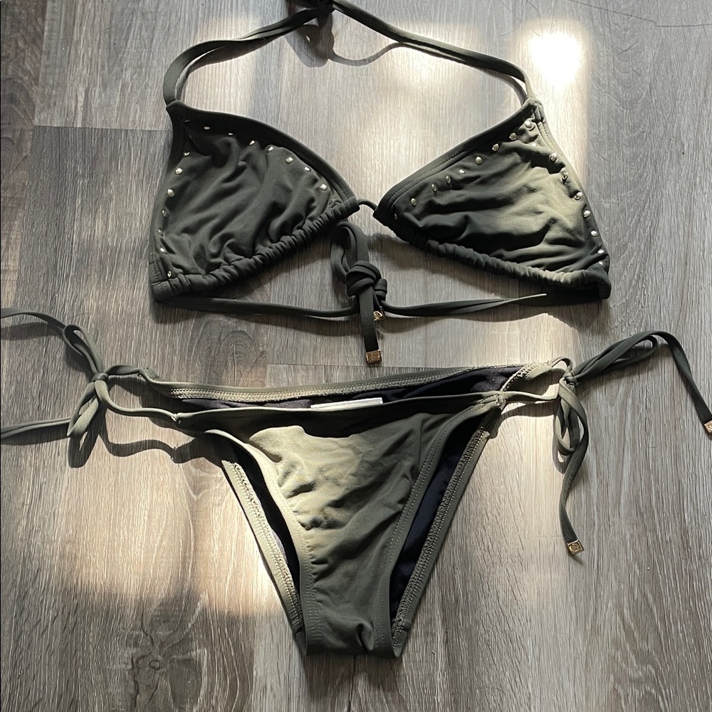 Dark Green Bikini with Stud Accents